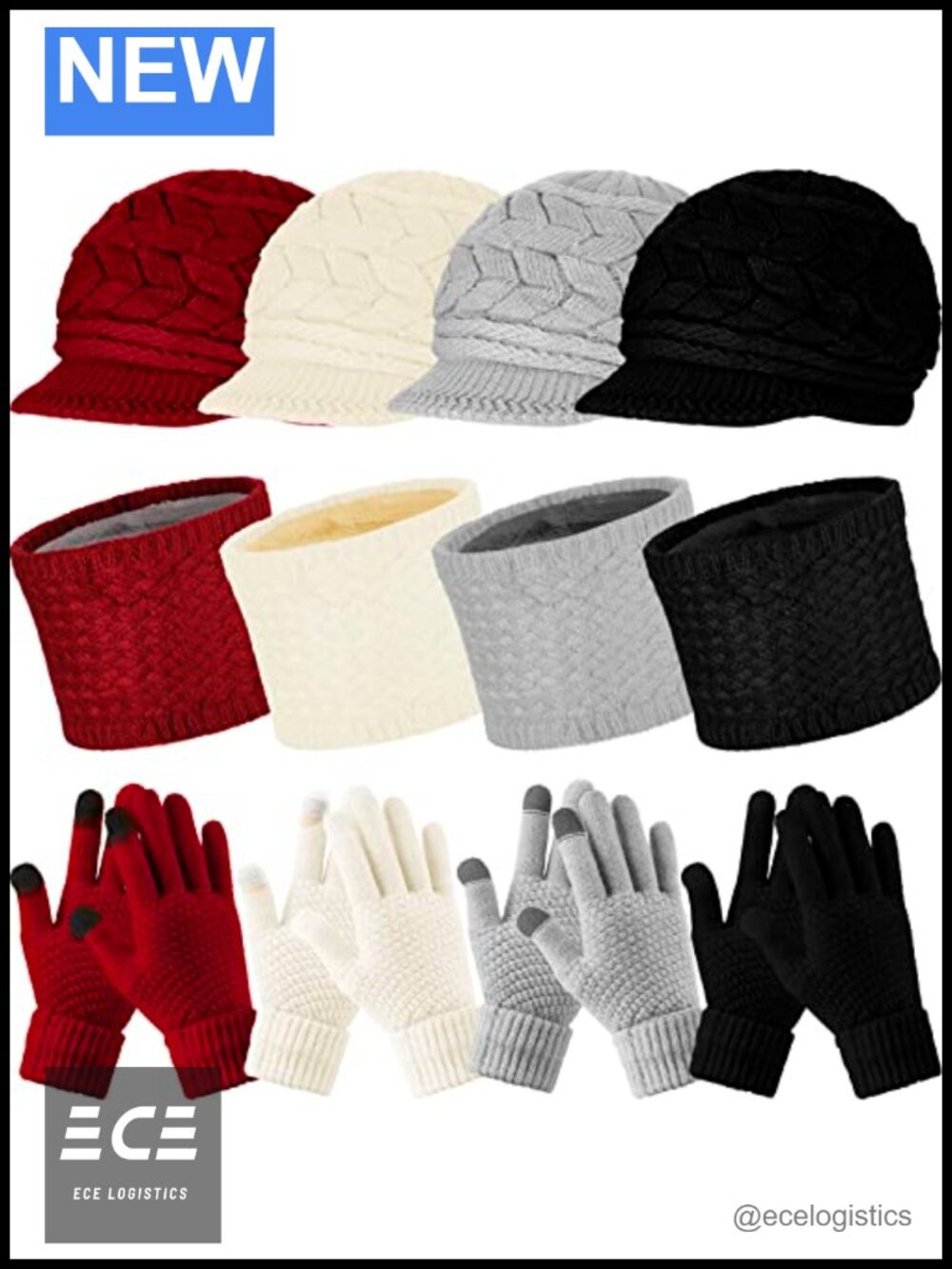Winter Hat Gloves Scarf Set Knit Acrylic Faux Fur Touch Screen Mittens